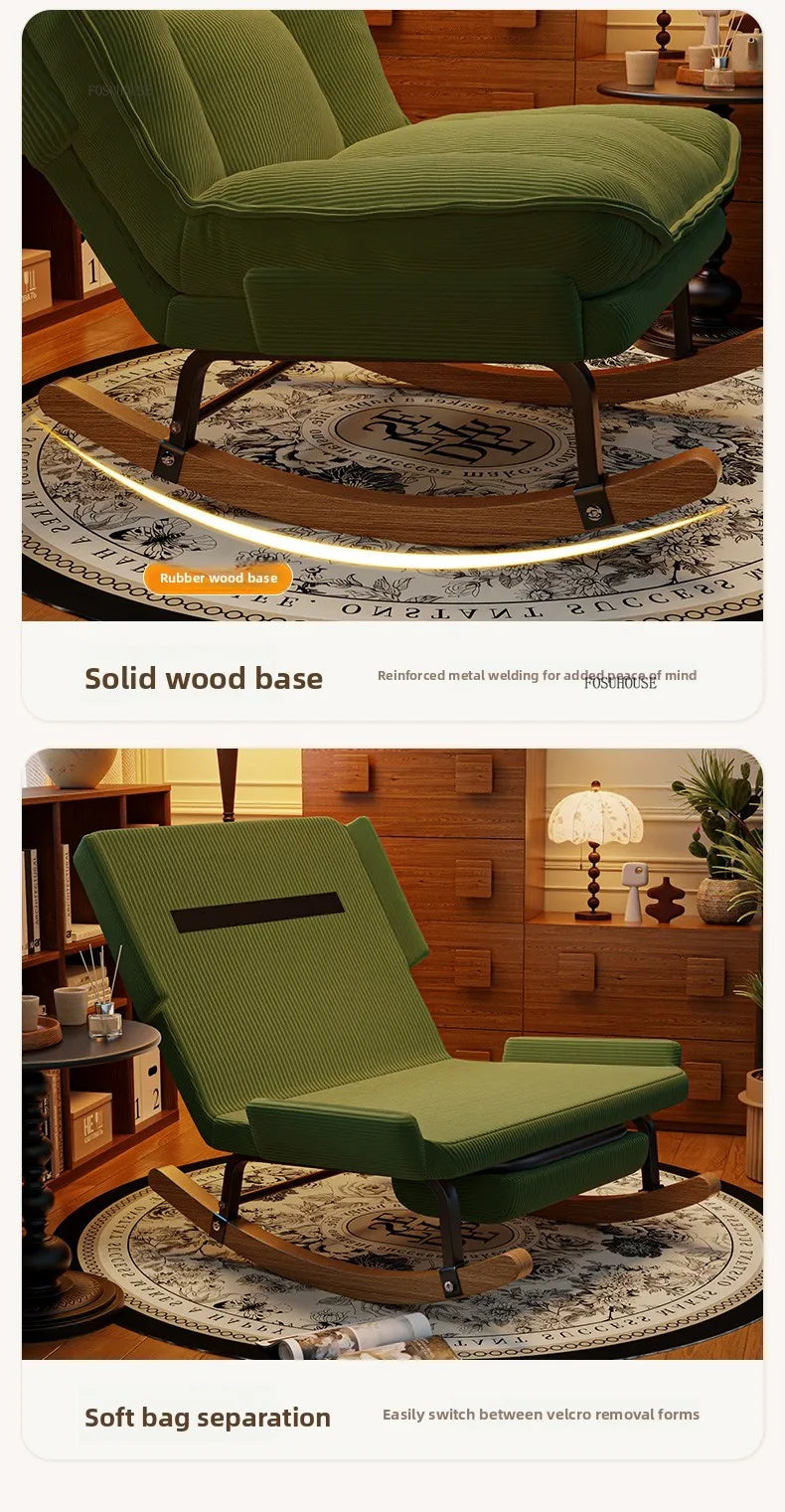 Nordic Widened Living Room Sofas Living Room Adults Can Rocking Single Sofas for Balcony Leisure Corduroy Rocking Lazy Chair