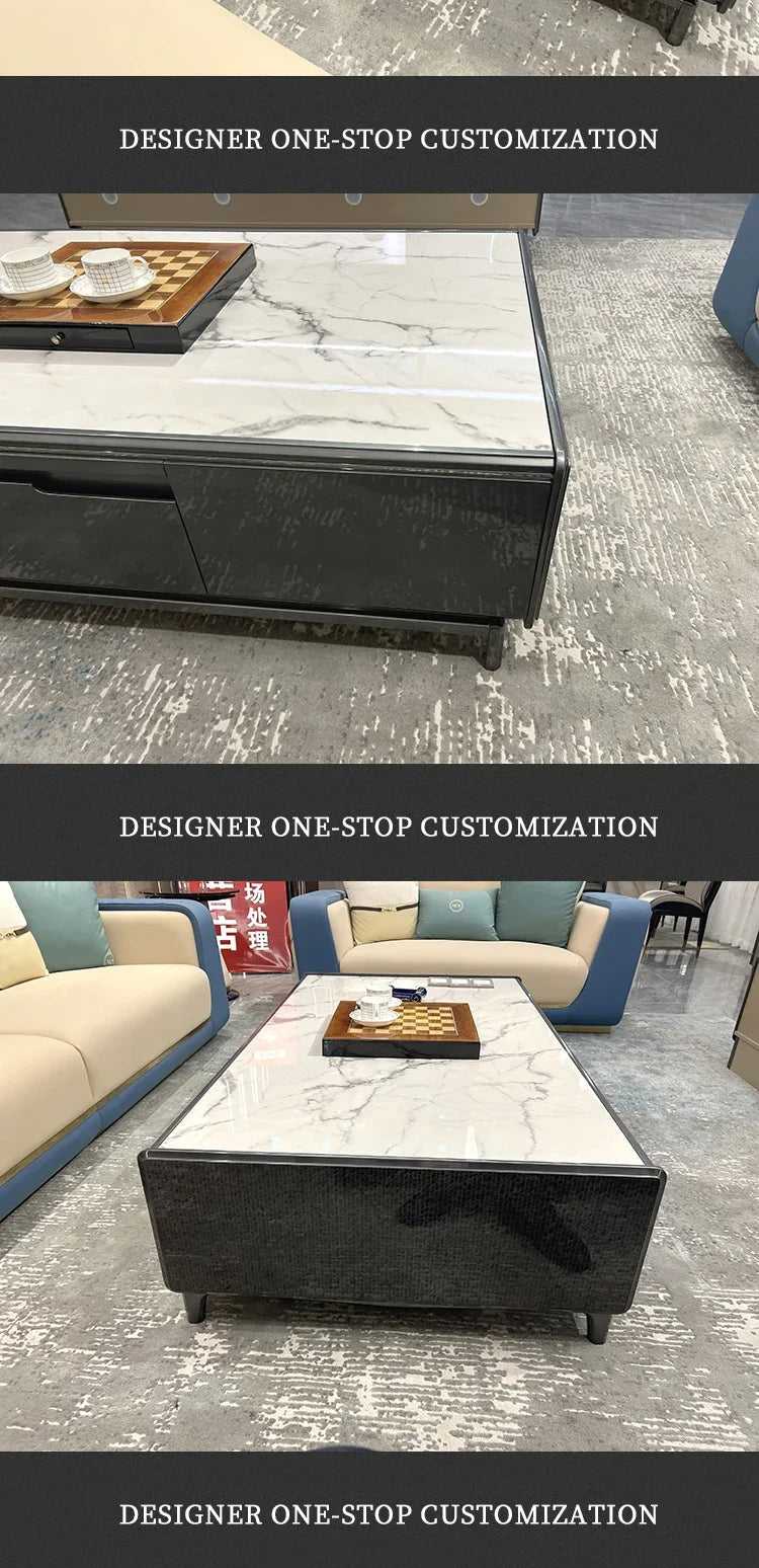 Italian light luxury large apartment leather sofa living room top layer cowhide designer villa high-end furniture combination