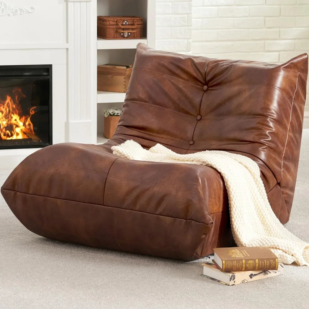 living room sofas, Bean Bag Chair Lazy Floor Sofa, Memory Foam Fireside Sofa for Adults, Big Beanbag Faux Leather Armless Chair