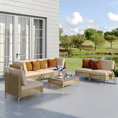 XJC Outdoor Rattan Sofa Combination Bed And Breakfast Balcony Courtyard Outdoor Open-air Garden Sun Room Leisure Small