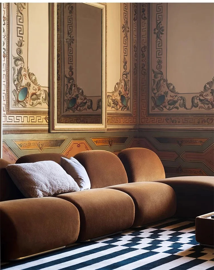 Single sofa antique living room stainless steel fabric curved sofa customization