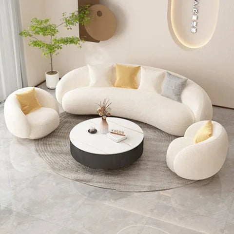 Light luxury small apartment curved lambswool sofa simple home living room fabric sofa beauty salon reception sofa chair