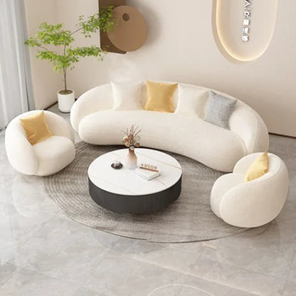 Light luxury small apartment curved lambswool sofa simple home living room fabric sofa beauty salon reception sofa chair