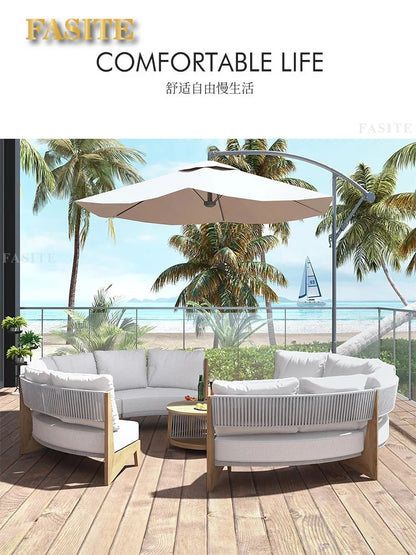 Outdoor teak rattan sofa, outdoor courtyard balcony furniture, garden waterproof and sun protection design