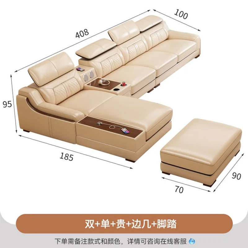 Nordic light luxury leather sofa size apartment living room simple corner princess L-shaped combination sofa