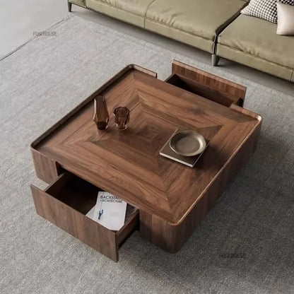 Nordic Solid Wood Coffee Tables Modern Coffee Tables for Living Room Furniture Design Sofa Side Tea Tables Organizer Drawers