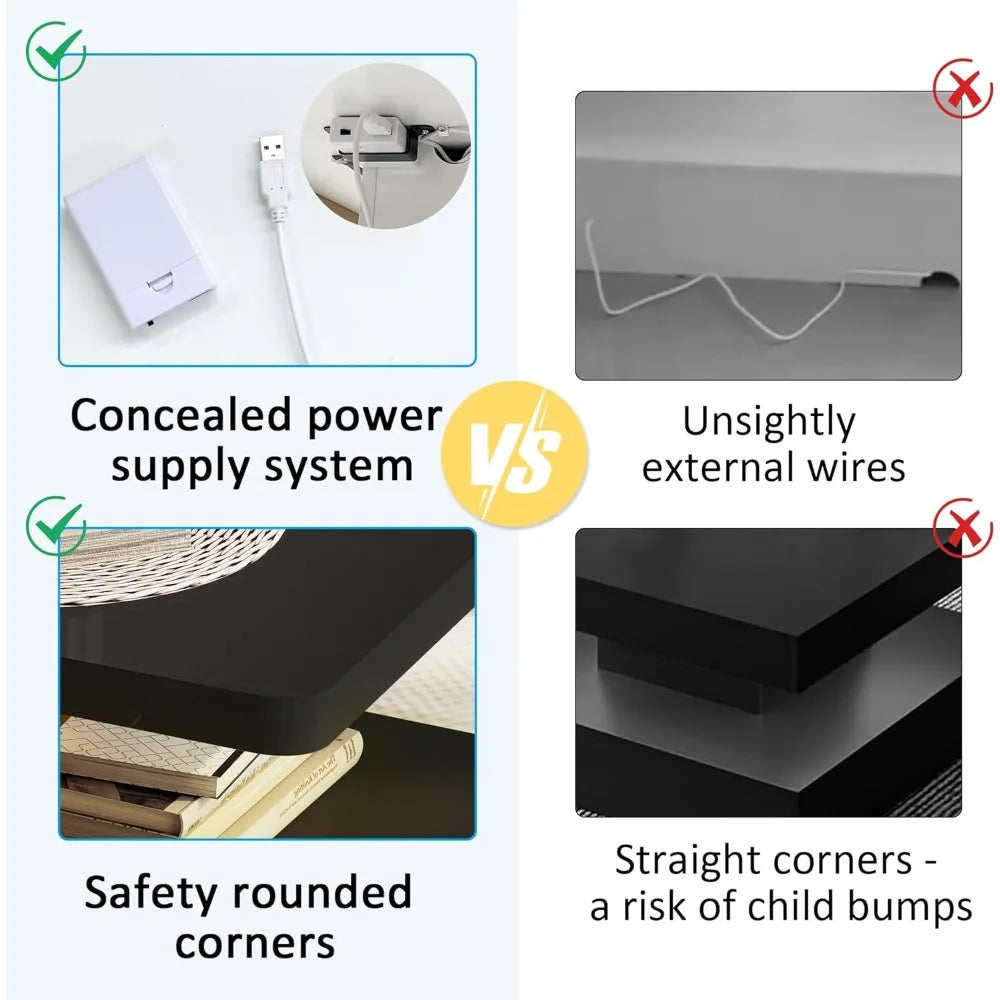 Modern AHB LED Coffee Table for Living Spaces - Glossy Two-Level Design in 16 Vibrant Colors with Rounded Edges