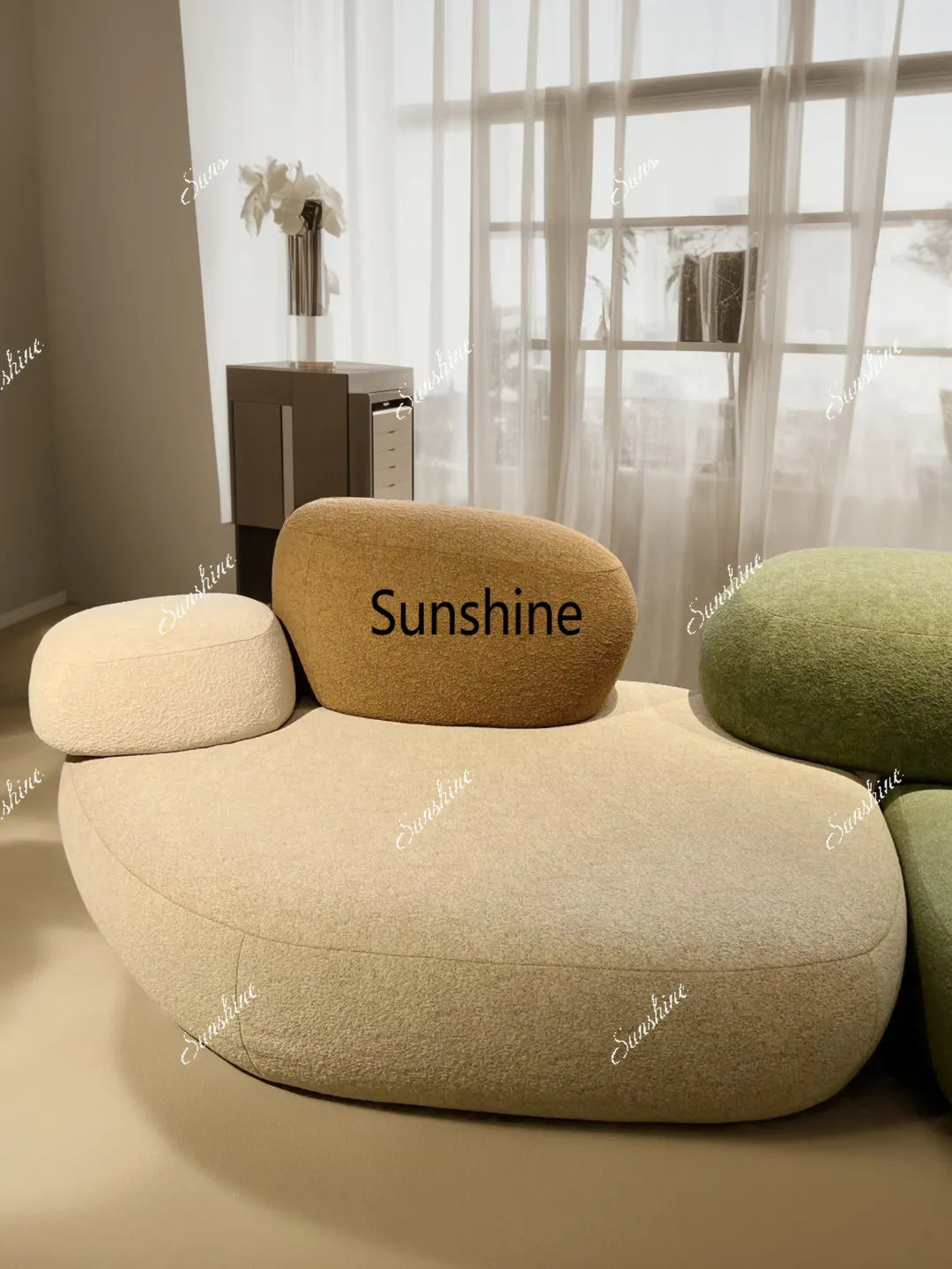 Design special-shaped pebble sofa, stone fabric color matching module wabi-sabi wind living room
