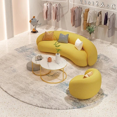 Nordic Arc Velvet Fabric Sofa Set for Living Bedrooms Hotels-Three-Seater Beauty Salon Sofa From Clothing Store