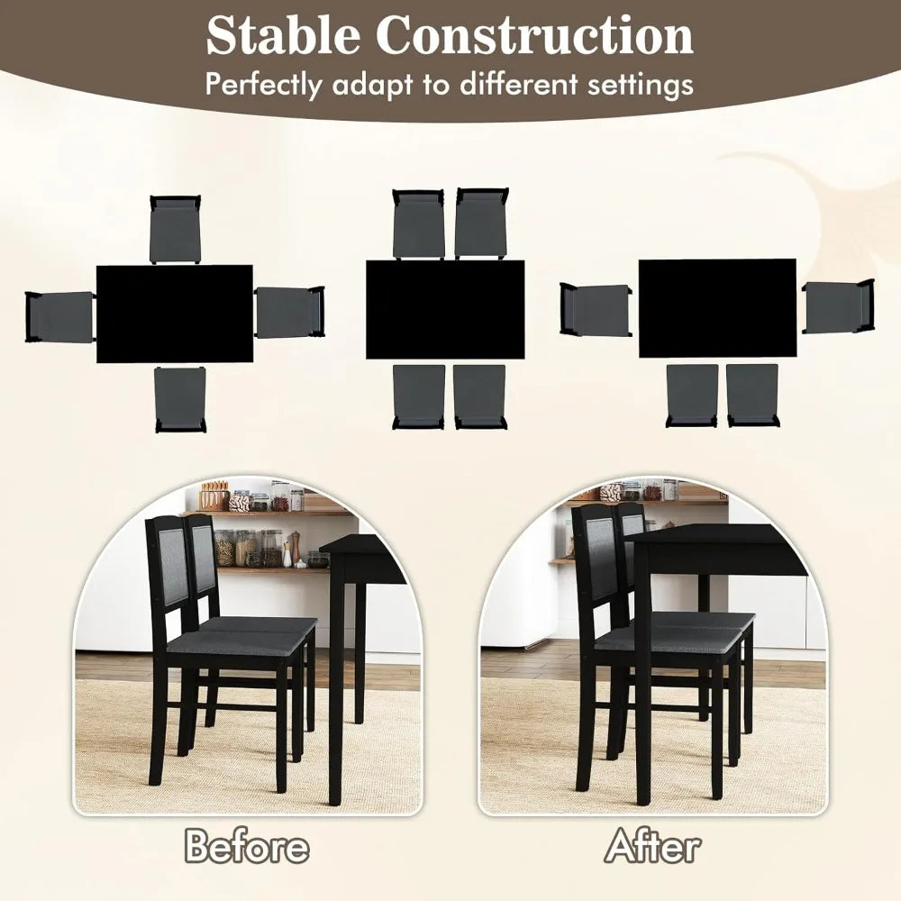 Farmhouse Style 4-Seat Solid Wood Dining Set with Upholstered Chairs and Padded Backs