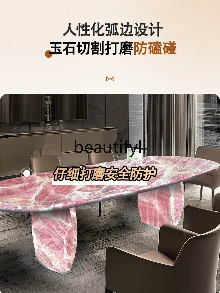 Luminous dining table Jade luxury stone dining table Light luxury large flat-floor villa High-end modern dining table