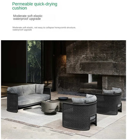 Retro Rattan Outdoor Sofas Luxury Garden Furniture Leisure Home Balcony Patio Set Rainproof and Sunproof Nordic Rope Sofa Chair