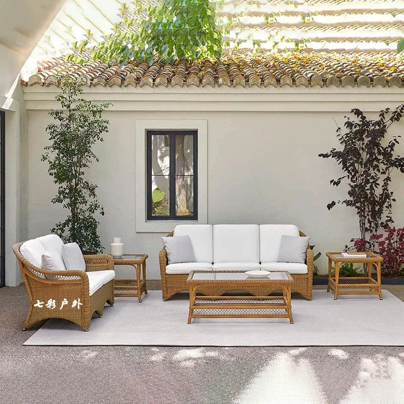 Outdoor sofa courtyard villa rattan furniture leisure hotel outdoor terrace garden balcony rattan chair sofa combination