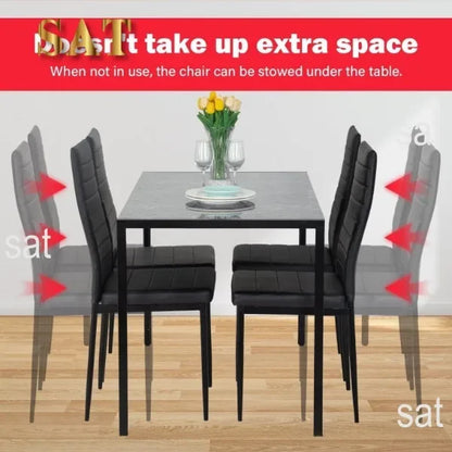 Dining Table and Chairs Set,Modern Rectangular Marble Table top with 4 Chairs PU Leather for Dining Room