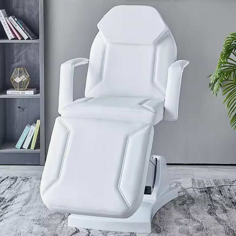 Multifunctional Electric Vertical Therapy Bed Ivory White PU Leather 3 Motors Electric Beauty Tattoo Massage Bed
