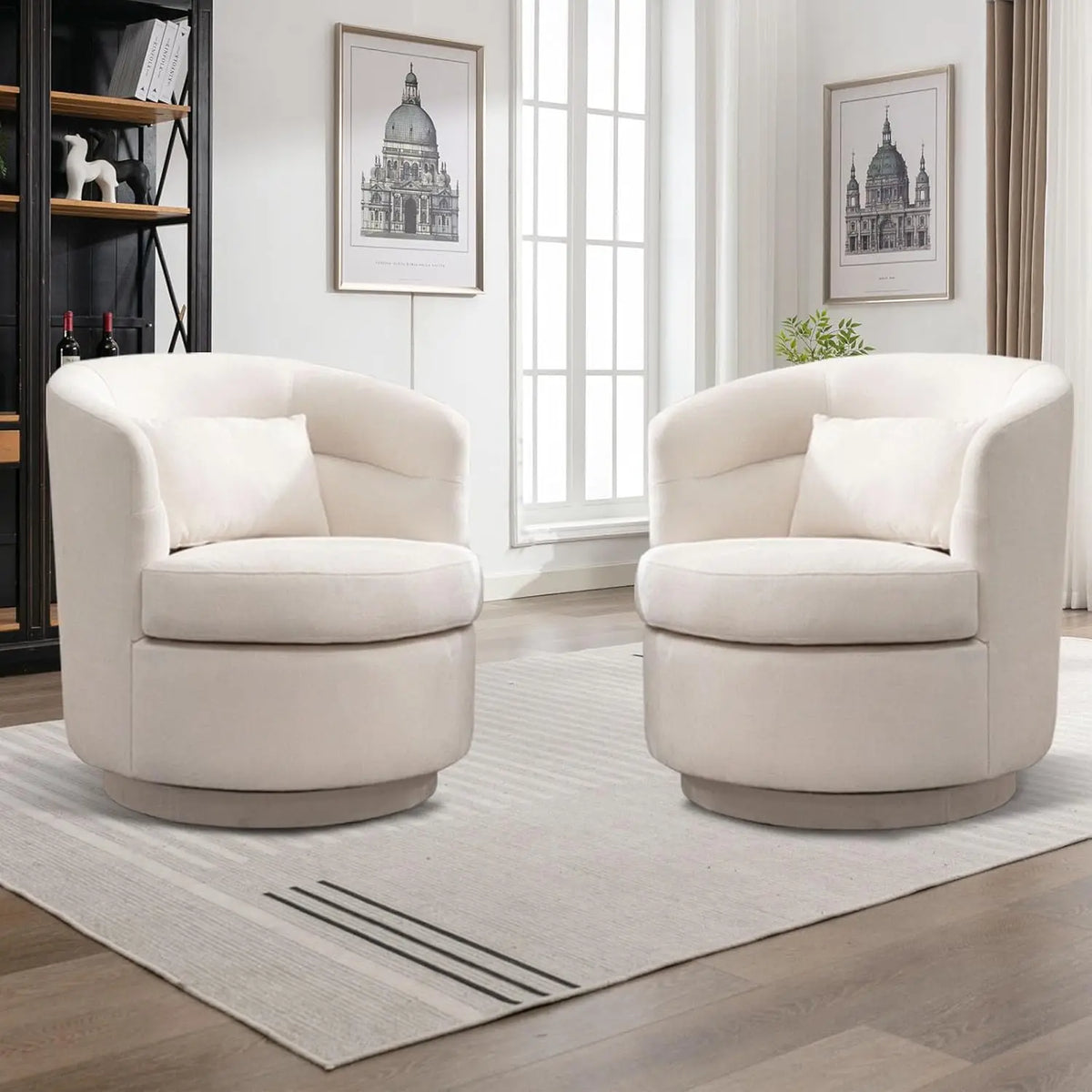 360° Swivel Barrel Chair Set 2 Comfy Upholstered Armchair with Pillow Living Room Bedroom Reading, Customized