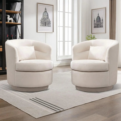 360° Swivel Barrel Chair Set 2 Comfy Upholstered Armchair with Pillow Living Room Bedroom Reading, Customized