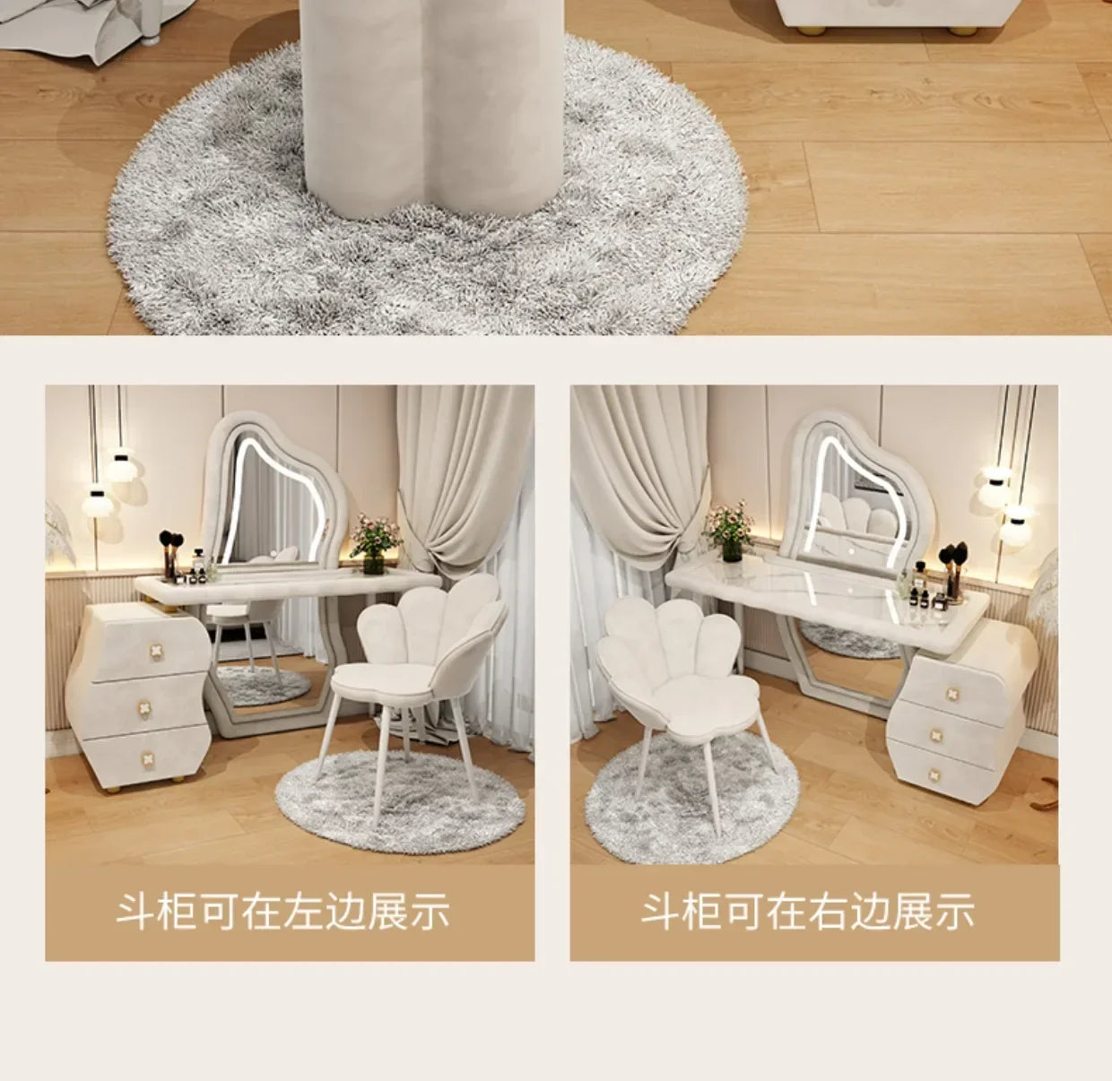 User-friendly Nordic Led Mirror Dressing Table Brown Drawer Bedroom Light Dressing Table Beautiful Storage Furniture Comfy