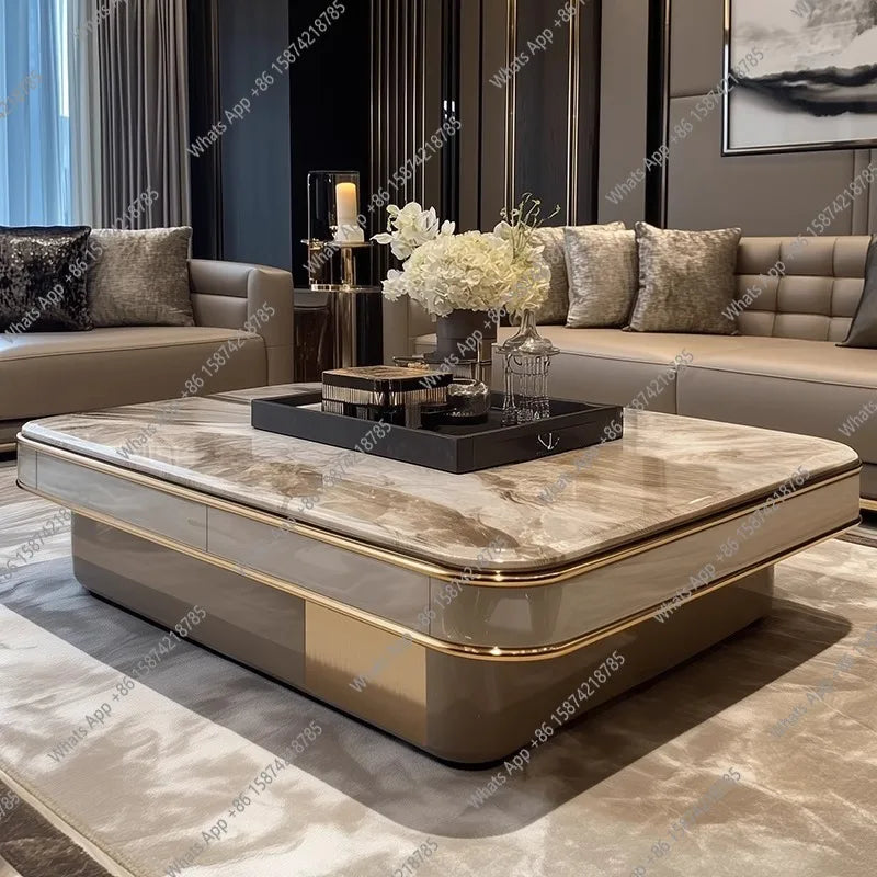 New High-end Marble Coffee Table Villa Large Flat Floor Living Room Home Designer Model Tea Table with Drawers