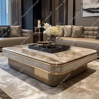 New High-end Marble Coffee Table Villa Large Flat Floor Living Room Home Designer Model Tea Table with Drawers