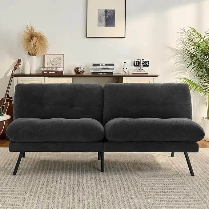 Faux Leather Futon Sofa Bed,Convertible Futon Couch,Memory Foam Loveseat Sleeper Sofa