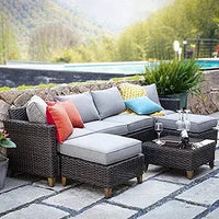 Outdoor Furniture, Patio Wicker Sectional Sofa Modular Furniture Set Single Sofa with Thick Cushions for Deck Porch Poolside Ga