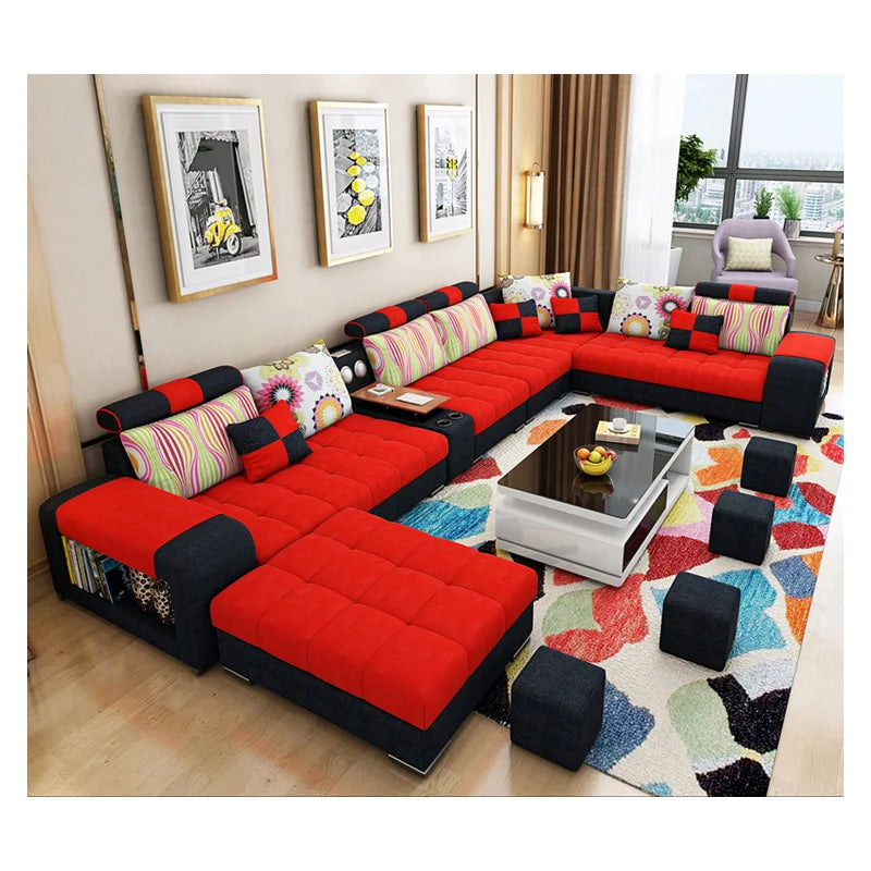Modern Fabric Sofa Set Furniture Living Room Sofa Set with USB and Stools U Shape Cloth Couch Sofas for Home Furniture 1903