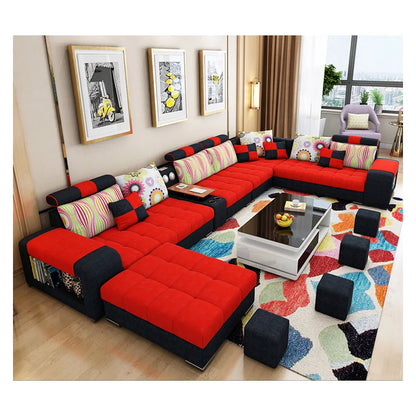 Modern Fabric Sofa Set Furniture Living Room Sofa Set with USB and Stools U Shape Cloth Couch Sofas for Home Furniture 1903