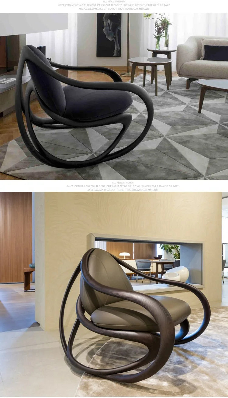 Rocking chair, solid wood balcony, living room, fiberglass casual leather sofa