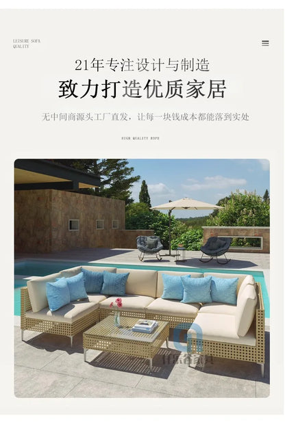 XJC Outdoor Rattan Sofa Combination Bed And Breakfast Balcony Courtyard Outdoor Open-air Garden Sun Room Leisure Small