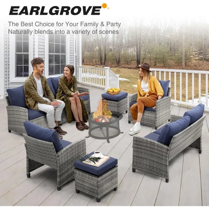 9 PCS Patio Furniture Set, Outdoor Wicker Conversation Sectional Sofa Couch Furniture Sets with Ottomans for Garden Balcony