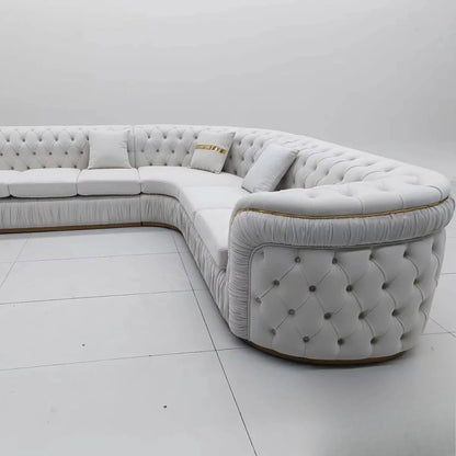Luxury Sofa Set with Cloth Buttons and Fabric Modular Couch with Gold Stainless Steel Base, 3-seater Sofa