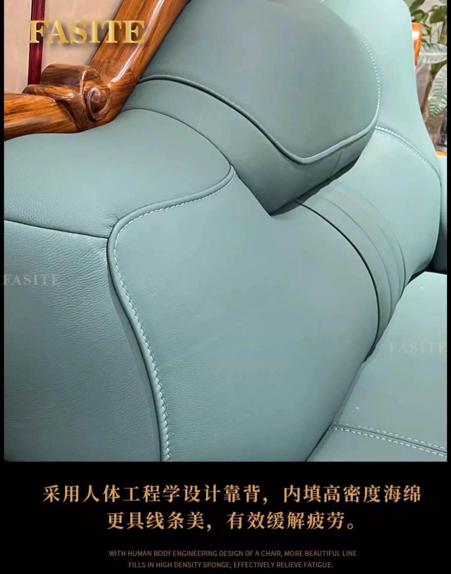 New Chinese-style simple ebony leather sofa luxury villa living room size apartment solid wood furniture corner combination