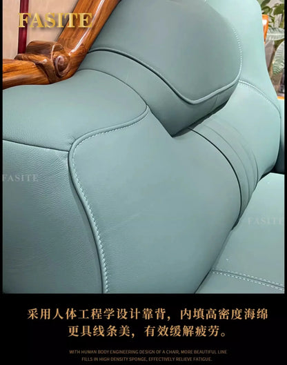 New Chinese-style simple ebony leather sofa luxury villa living room size apartment solid wood furniture corner combination
