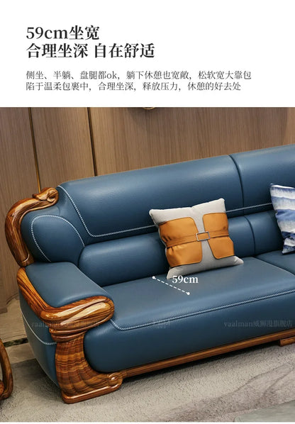 B178 A Imported ebony wood carving flower sofa villa new Chinese modern simple first layer leather sofa