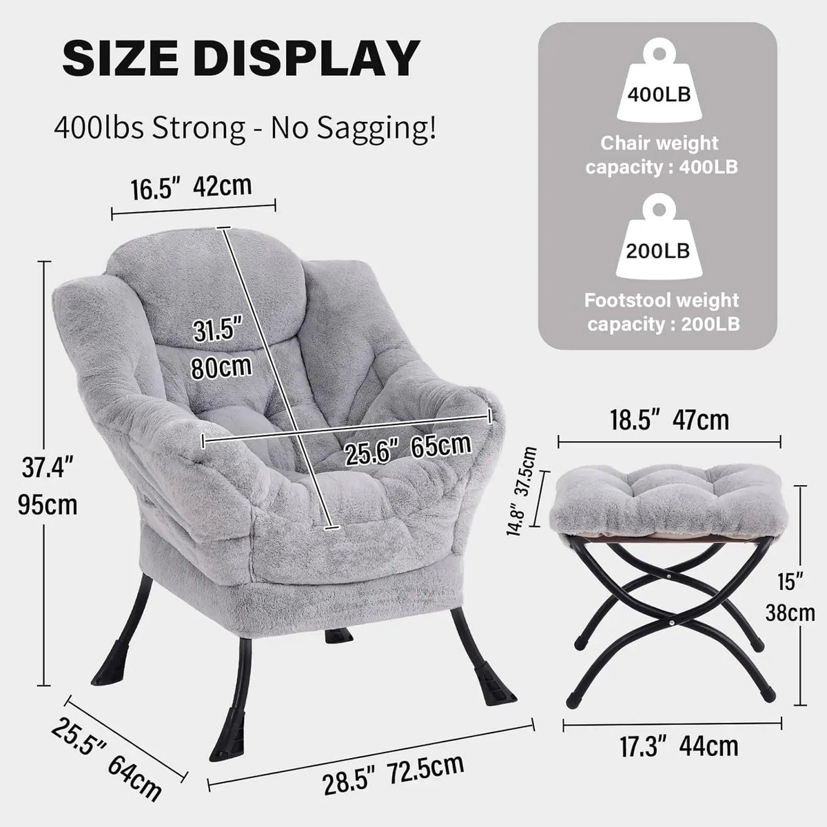 Modern Lazy Chair with Ottoman, Large Accent Lounge Armchair, Comfy Reading Sofa with Footrest for Living Room, Bedroom