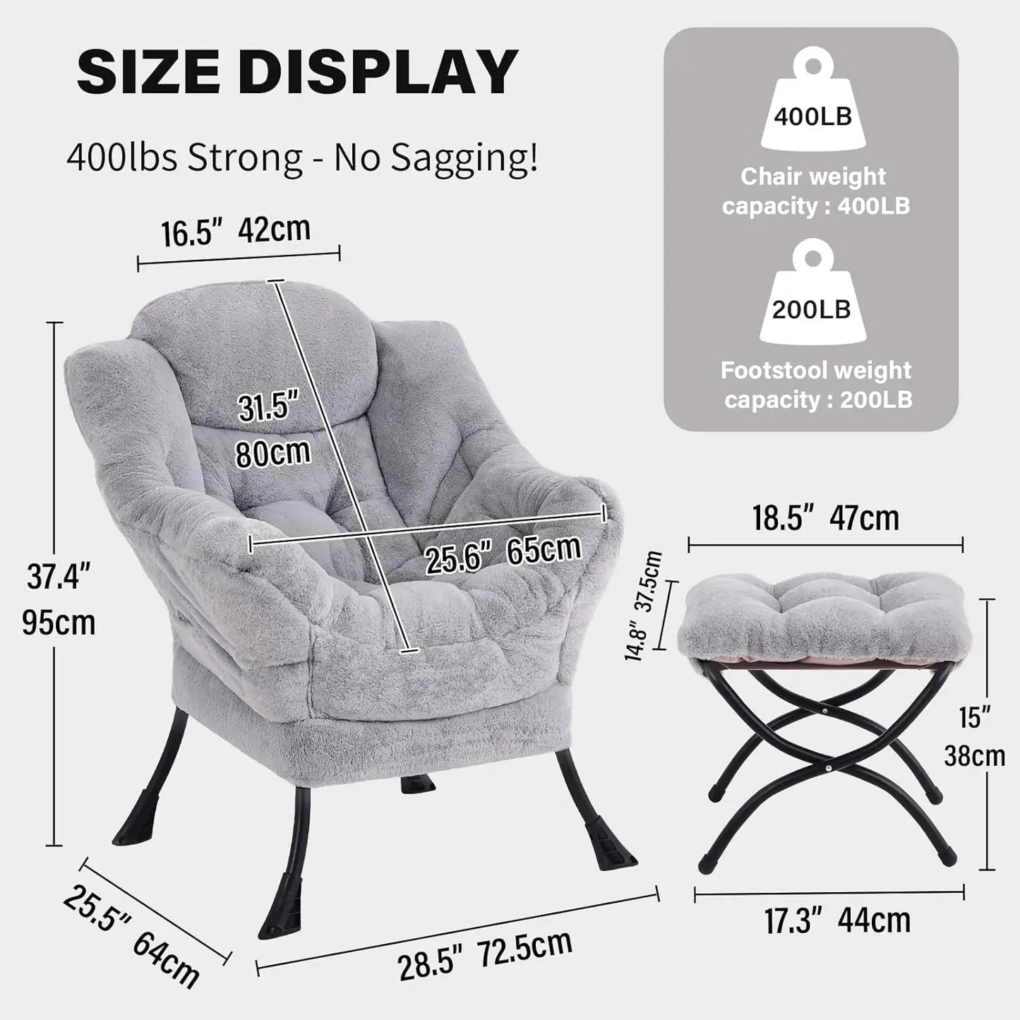 Modern Lazy Chair with Ottoman, Large Accent Lounge Armchair, Comfy Reading Sofa with Footrest for Living Room, Bedroom