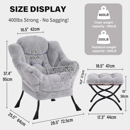 Modern Lazy Chair with Ottoman, Large Accent Lounge Armchair, Comfy Reading Sofa with Footrest for Living Room, Bedroom