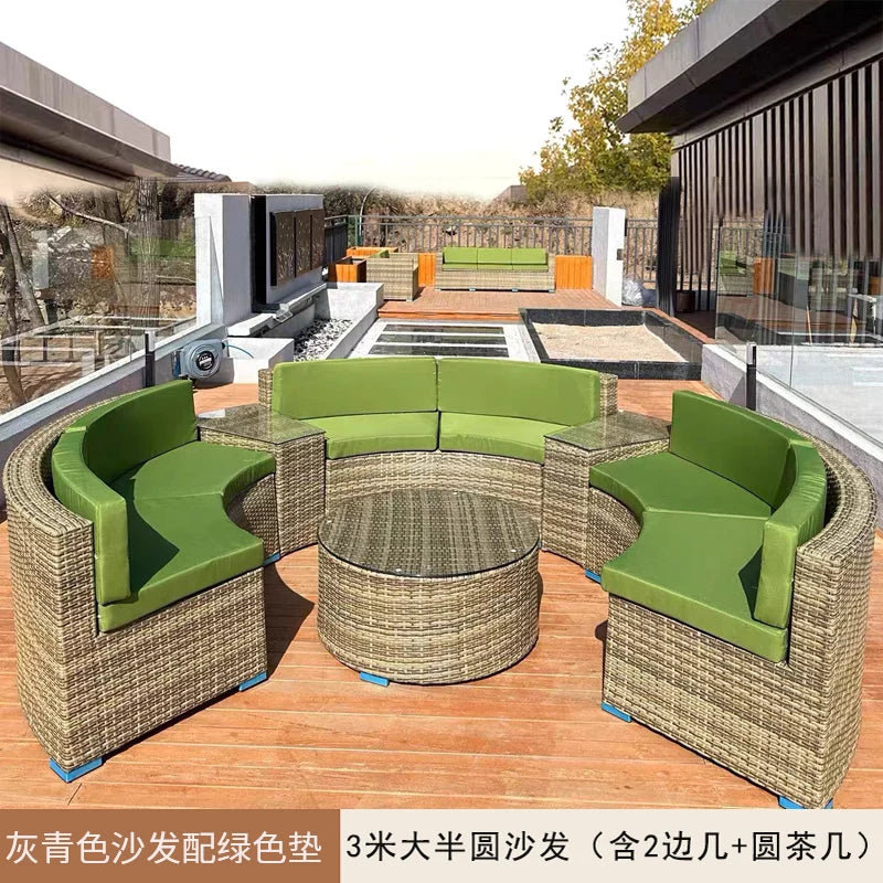 Outdoor rattan sofa courtyard open-air combination seat pe imitation rattan outdoor garden leisure balcony full circle curved ch
