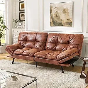 Faux Leather Futon Sofa Bed,Convertible Futon Couch,Memory Foam Loveseat Sleeper Sofa