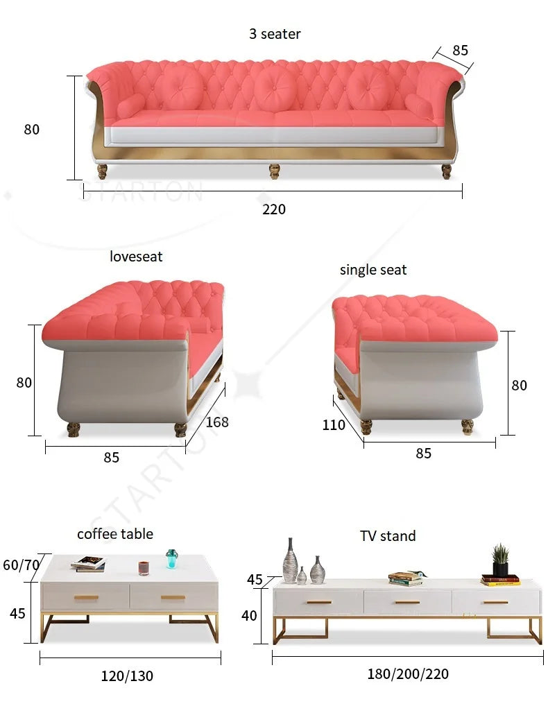 Hot Sales New Designed U Shaped Modern Luxury Top Leather Living Room Sofas Button Tufted Upholstered Sofa Set for Home Villa