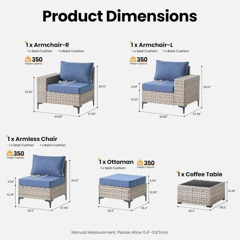 5 Pieces Outdoor Sectional Sofa Couch with Comfy Cushions Deep Seat, Modern Modular Wicker Rattan Conversation Set