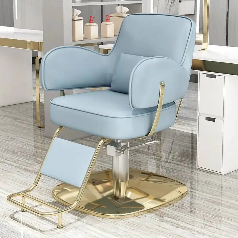 Round Chair Professional Barber Chairs Mirror Hair Salon Women's Beauty Men's Shaving Rotating Ergonomic Wheels Reclining Silla