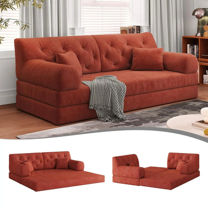 79" Convertible Sofa Bed with Pillows, Corduroy Folding Sleeper Sofa with Fixed-Shape Frame, Boneless Couch for, Customized