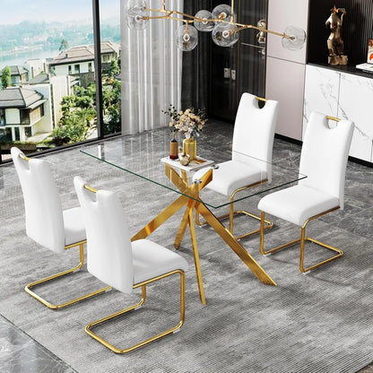 51.18' Rectangular Tempered Glass Dining Table with Metal Legs, Golden