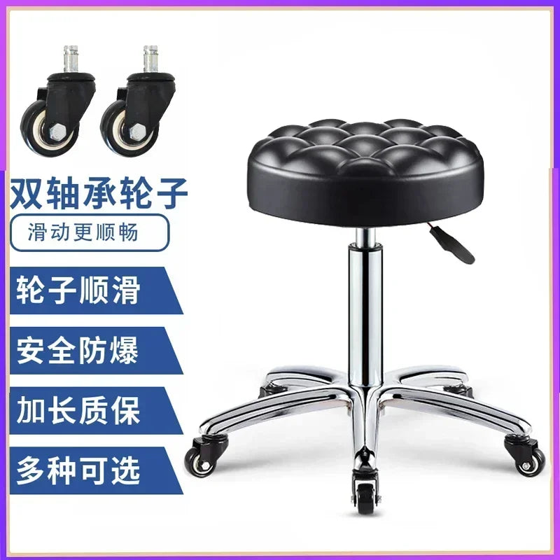 PU Leather Modern Rolling Stool Low Back Height Adjustable Work Salon Drafting Swivel Task Chair with Footrest