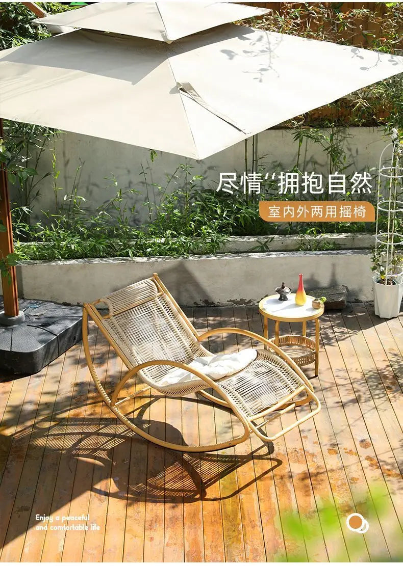 Balcony leisure rocking chair waterproof sunscreen courtyard recliner rattan