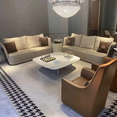 Italian Modern Simple Light Luxury Style Villa Household Solid Wood Frame Living Room Leather Sofa Set