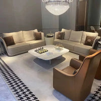Italian Modern Simple Light Luxury Style Villa Household Solid Wood Frame Living Room Leather Sofa Set
