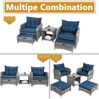 All-Weather PE Rattan Outdoor Patio Chairs Set with Ottoman, 5-Piece Conversation Furniture